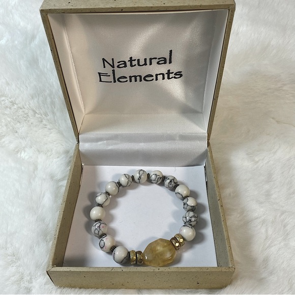 stone bead rutilated quartz healing stones stretch bracelet NIB unisex Natural - Picture 2 of 2